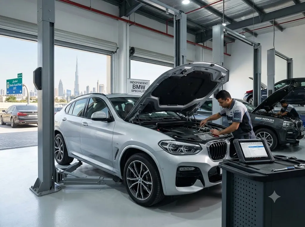 BMW X4 in for repair and service at an independent BMW specialist garage in Dubai