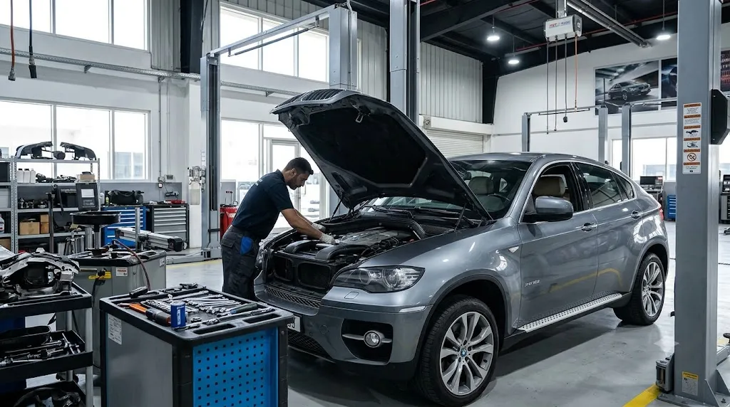 BMW X6 Sports Activity Coupe under repair and service at an independent BMW specialist garage in Dubai