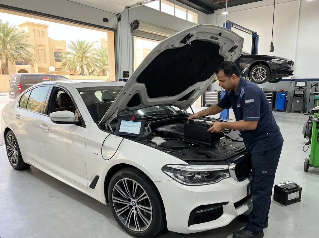 BMW battery replacement in Dubai with battery coding and registration by an independent BMW specialist