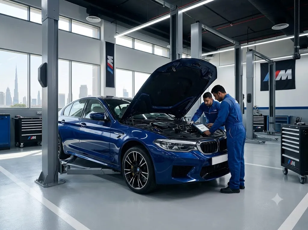 BMW M5 in for repair and servicing at an independent BMW M5 specialist garage in Dubai